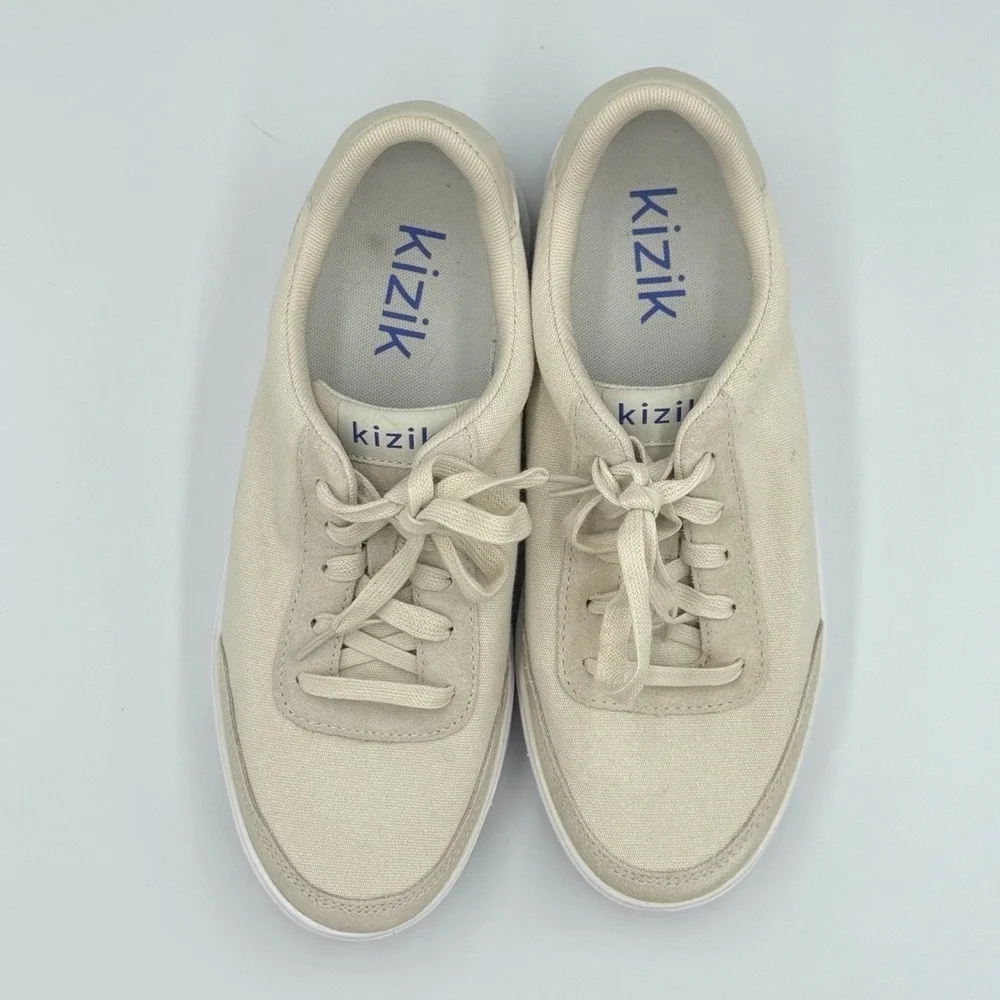 Kizik Prague Walking Shoes Sneakers Womens Sz 9 W Wide Beige Comfort Hands Free